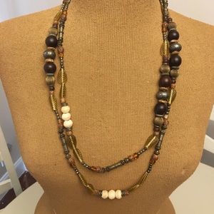Brown/Bronze Long Beaded Leaf Necklace